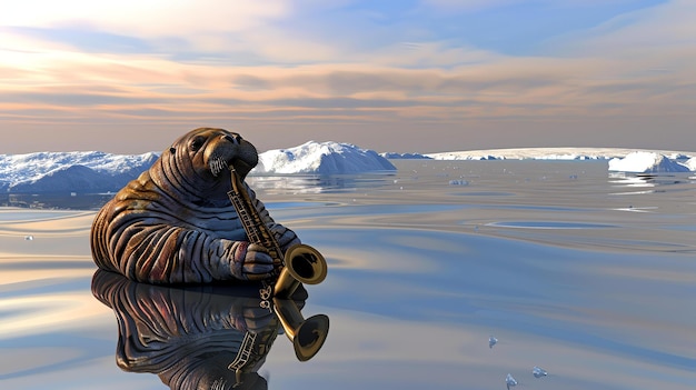 A walrus playing the saxophone in the Arctic