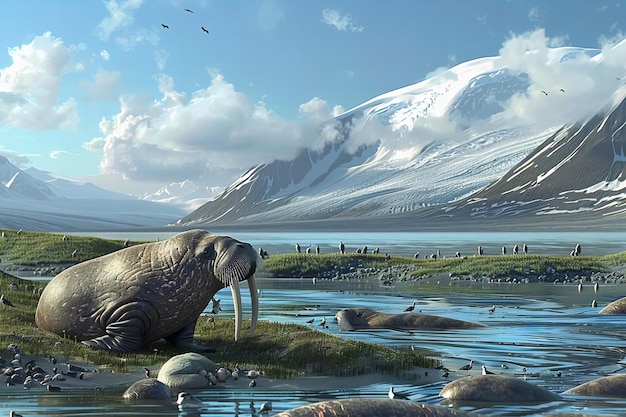 Walrus with Mountains in the Background