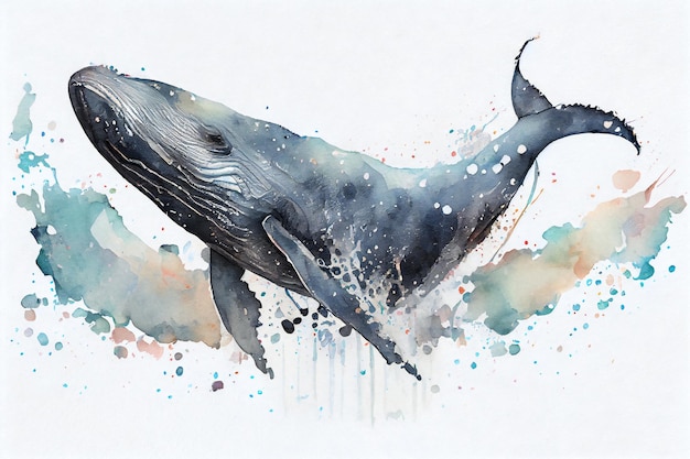 Walvis spatten aquarel