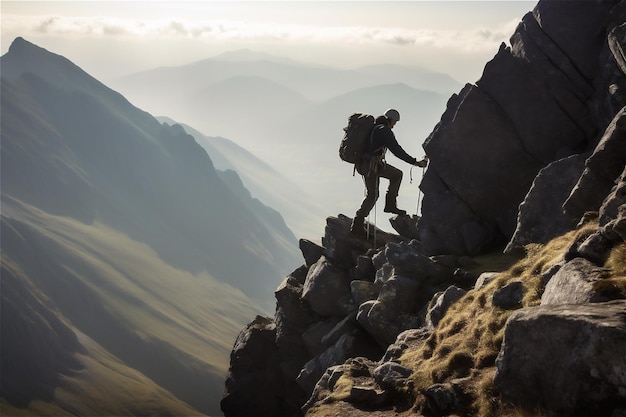 Wandelaar op een bergtop Door AI gegenereerde inhoud