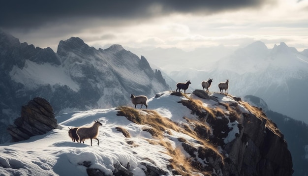 Wandelen door de bergketen en de schoonheid van de natuur bewonderen die is gegenereerd door AI