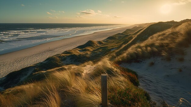 Foto wandelen langs de noordzeekust bij kampen generatieve ai