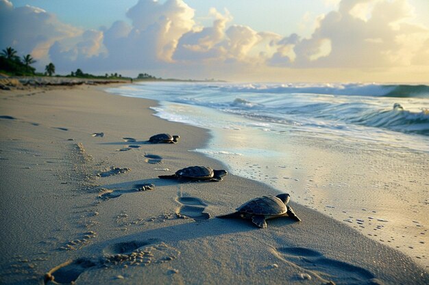 Wandelen langs de zanderige uitgestrektheid waar zeeschildpadden generatief ai