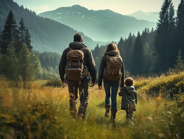 Wandelen met gezin en kind in het bos Actieve vakantie met kinderen