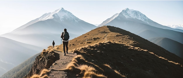 Wandelen op een prachtige zonnige zomerdag Schilderachtig panoramisch landschap generatief ai