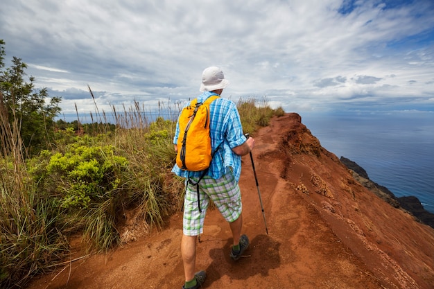 Wandeling langs de kust van Na Pali in Kauai, Hawaï