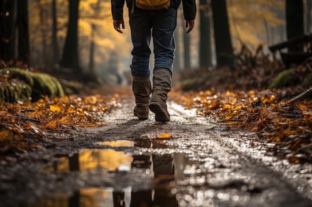 wandelpad door een bos in de herfst