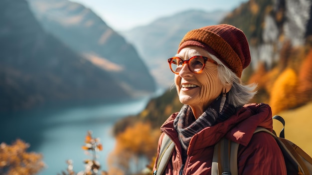 Wandelplezier Bejaard echtpaar ontdekt de alpiene charme van de herfst