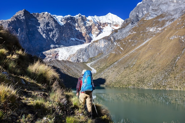 Wandelscène in de bergen van Cordillera, Peru