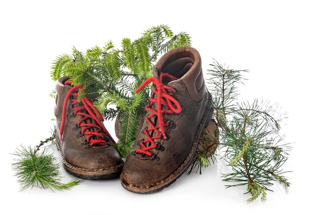 Foto wandelschoenen voor witte achtergrond