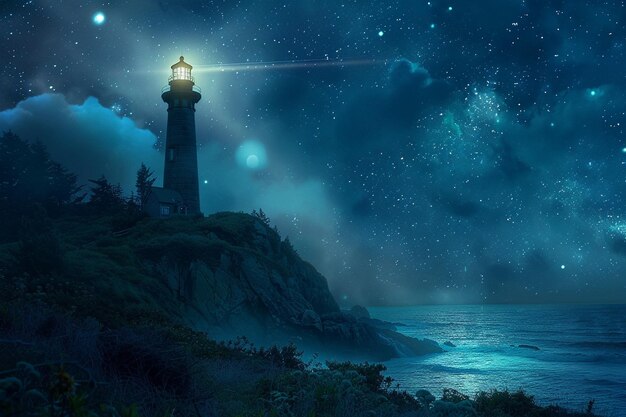 Wander into the coastal realm where lighthouses sh generative ai