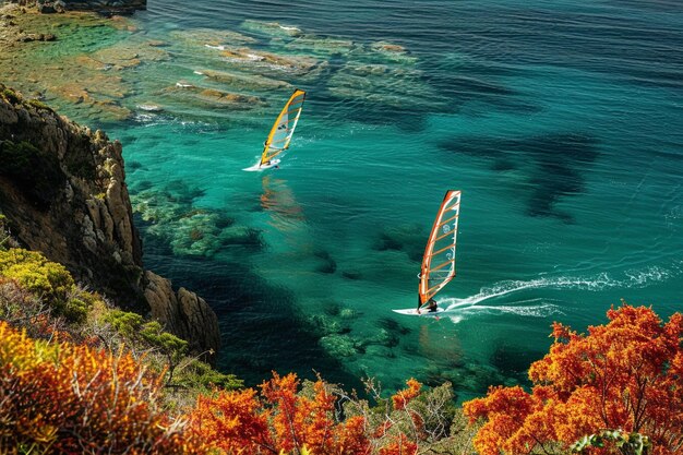 Wander into the tranquil coves where windsurfers e generative ai