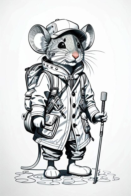 A wanderer mouse line drawingno colorcoloring book for kidswhite backgroundBlack distinct