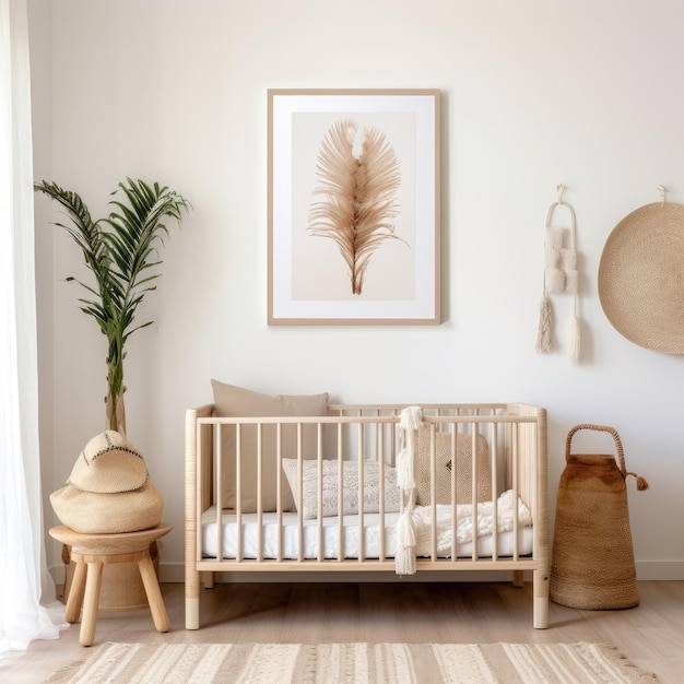 Wandering Whispers Boho-geïnspireerde kinderkamer met hyperrealistische witte muurkunstlijst