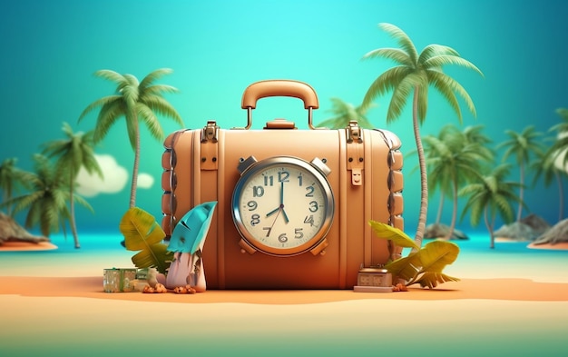 Wanderlust Journey Open Travel Suitcase with Vacation Travel Time Banner Generative AI