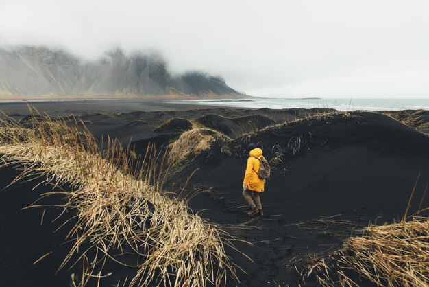 Wanderlust-ontdekkingsreiziger die IJslandse natuurlijke wonderen ontdekt