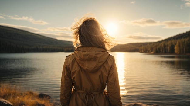 Foto foto di voglia di viaggiare di una donna che ha trascorso del tempo sul lago