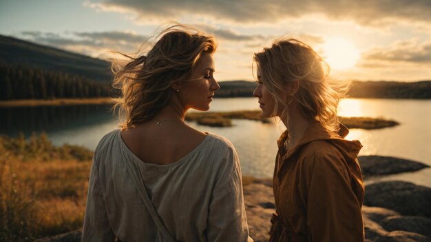 Foto foto di voglia di viaggiare di una donna che ha trascorso del tempo sul lago