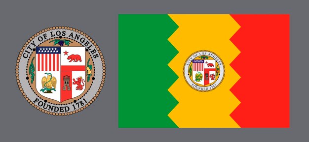 Wapenschild en vlag van de stad van de VS Los Angeles Achtergrond voor ontwerpers