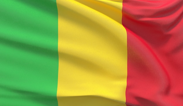 Wapperende nationale vlag van Mali. Zwaaide zeer gedetailleerde close-up 3D render.