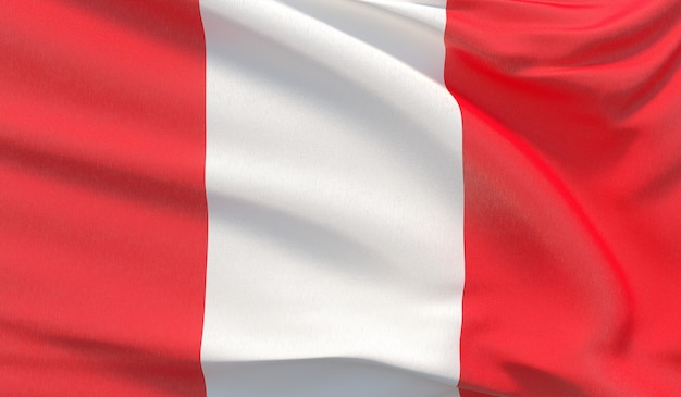 Wapperende nationale vlag van Peru. Zwaaide zeer gedetailleerde close-up 3D render.