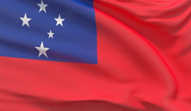 Wapperende nationale vlag van Samoa. Zwaaide zeer gedetailleerde close-up 3D render.