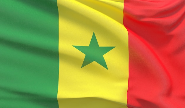 Wapperende nationale vlag van Senegal. Zwaaide zeer gedetailleerde close-up 3D render.