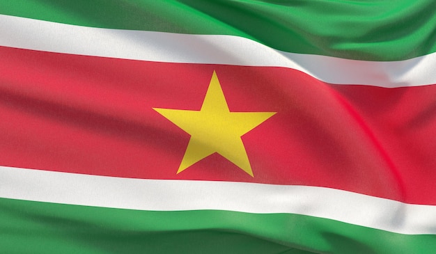 Wapperende nationale vlag van suriname zwaaide zeer gedetailleerde close-up d render
