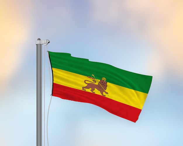 Foto wapperende rastafari-vlag op een vlaggenmast