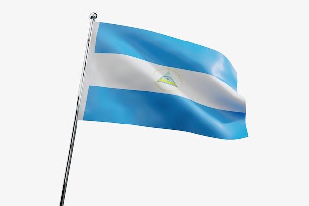 Wapperende stoffenvlag van Nicaragua geïsoleerd op witte 3D illustratie als achtergrond