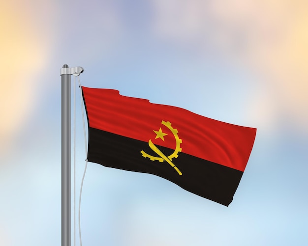 Wapperende vlag van Angola op een vlaggenmast