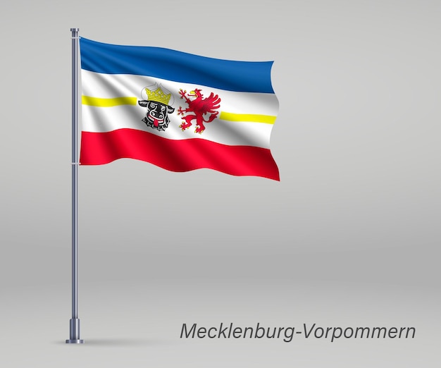 Wapperende vlag van de deelstaat Mecklenburg-Vorpommern op vlaggenmast Sjabloon voor posterontwerp voor onafhankelijkheidsdag