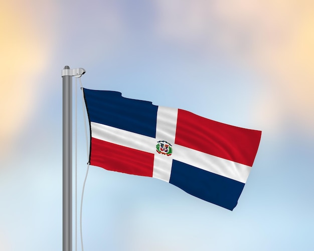 Wapperende vlag van de dominicaanse republiek op een vlaggenmast