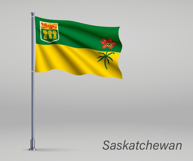 Wapperende vlag van de provincie Saskatchewan van Canada op vlaggenmast sjabloon voor onafhankelijkheidsdag posterontwerp