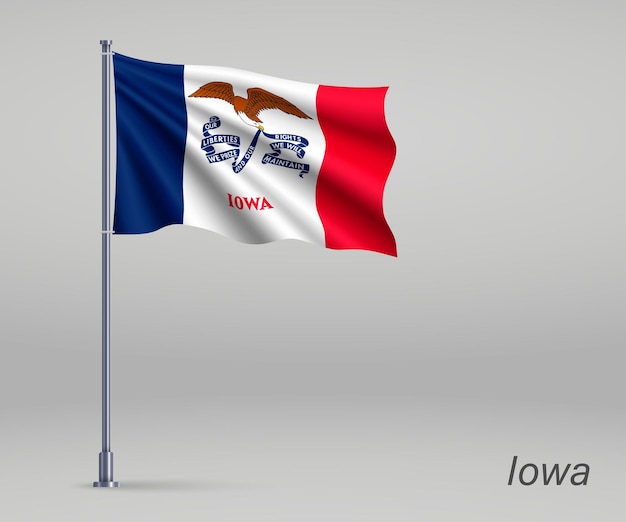 Wapperende vlag van de staat Iowa van de Verenigde Staten op vlaggenmast Sjabloon voor posterontwerp voor onafhankelijkheidsdag