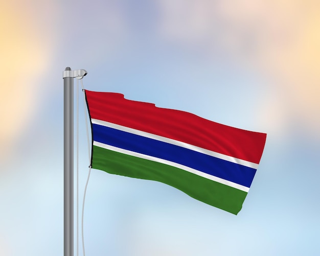 Wapperende vlag van Gambia op een vlaggenmast