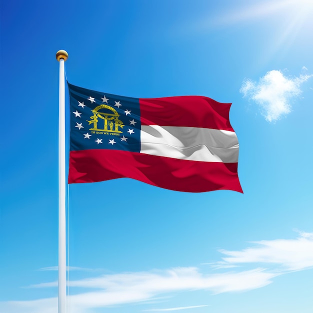Wapperende vlag van Georgië is een staat van de Verenigde Staten op vlaggenmast met hemelachtergrond