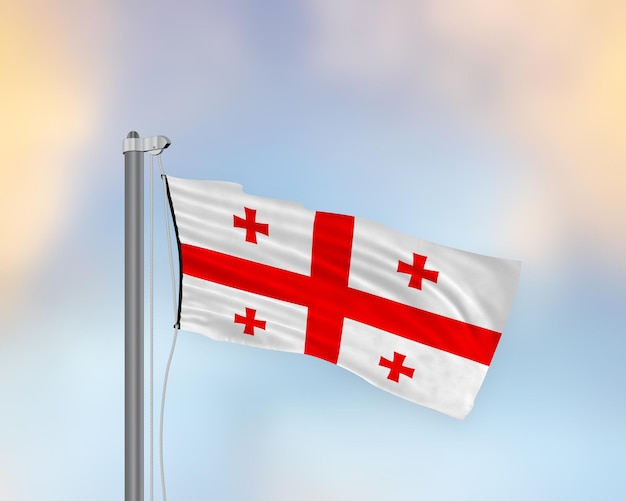 Foto wapperende vlag van georgië op een vlaggenmast
