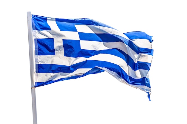 Wapperende vlag van Griekenland geïsoleerd op witte achtergrond