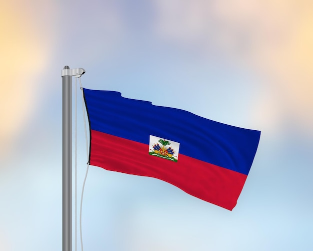 Foto wapperende vlag van haïti op een vlaggenmast