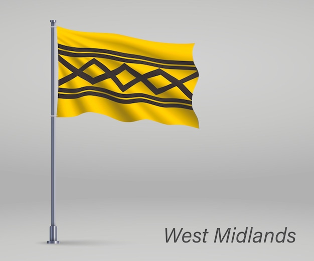 Wapperende vlag van het graafschap West Midlands van Engeland op vlaggenmast Sjabloon voor posterontwerp voor onafhankelijkheidsdag