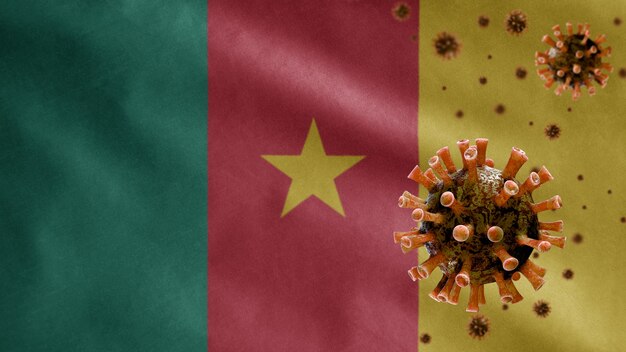 Wapperende vlag van Kameroen en coronavirus-microscoopvirus