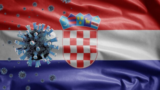 Wapperende vlag van Kroatië en coronavirus-microscoopvirus