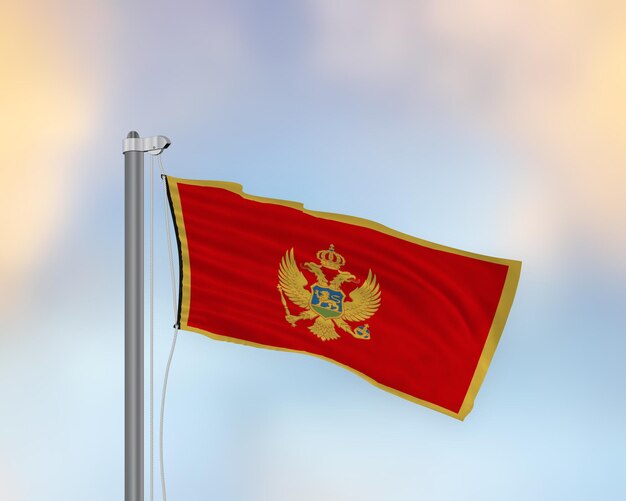 Wapperende vlag van Montenegro op een vlaggenmast