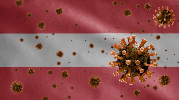 Wapperende vlag van Oostenrijk en coronavirus-microscoopvirus