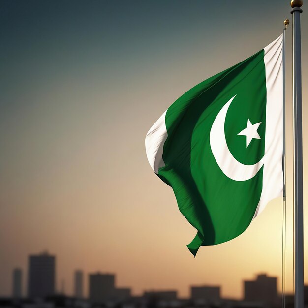 Wapperende vlag van Pakistan op blauwe hemelachtergrond 3d render illustratie