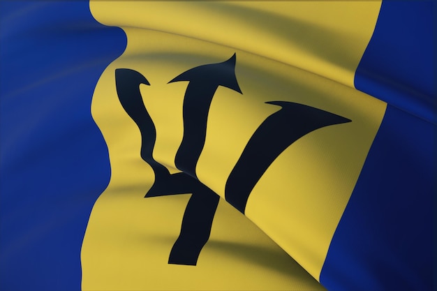 Wapperende vlaggen van de wereld - vlag van Barbados. Close-upmening, 3D illustratie.