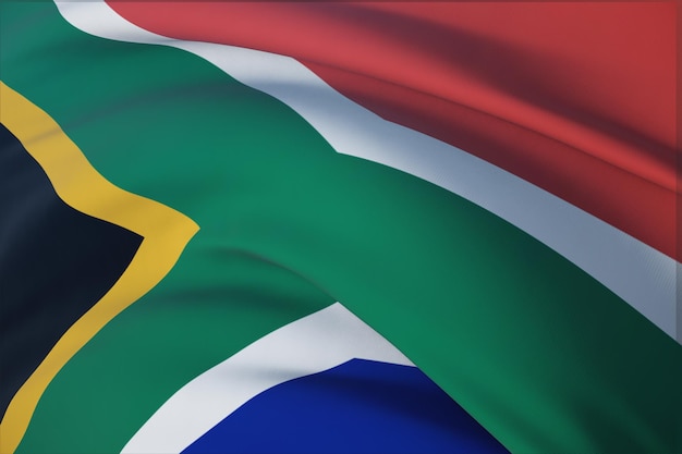 Wapperende vlaggen van de wereld - vlag van Zuid-Afrika. Close-upmening, 3D illustratie.