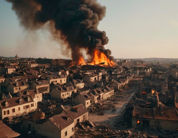 Война сжигает здание в старом городе Концепция последствий войны