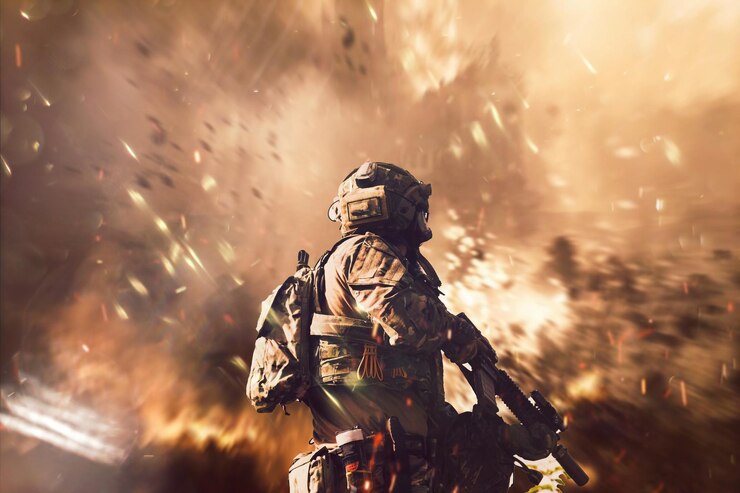 Photo war concept a bearded soldier in a special forces uniform fighting an enemy in a forest area selective focus